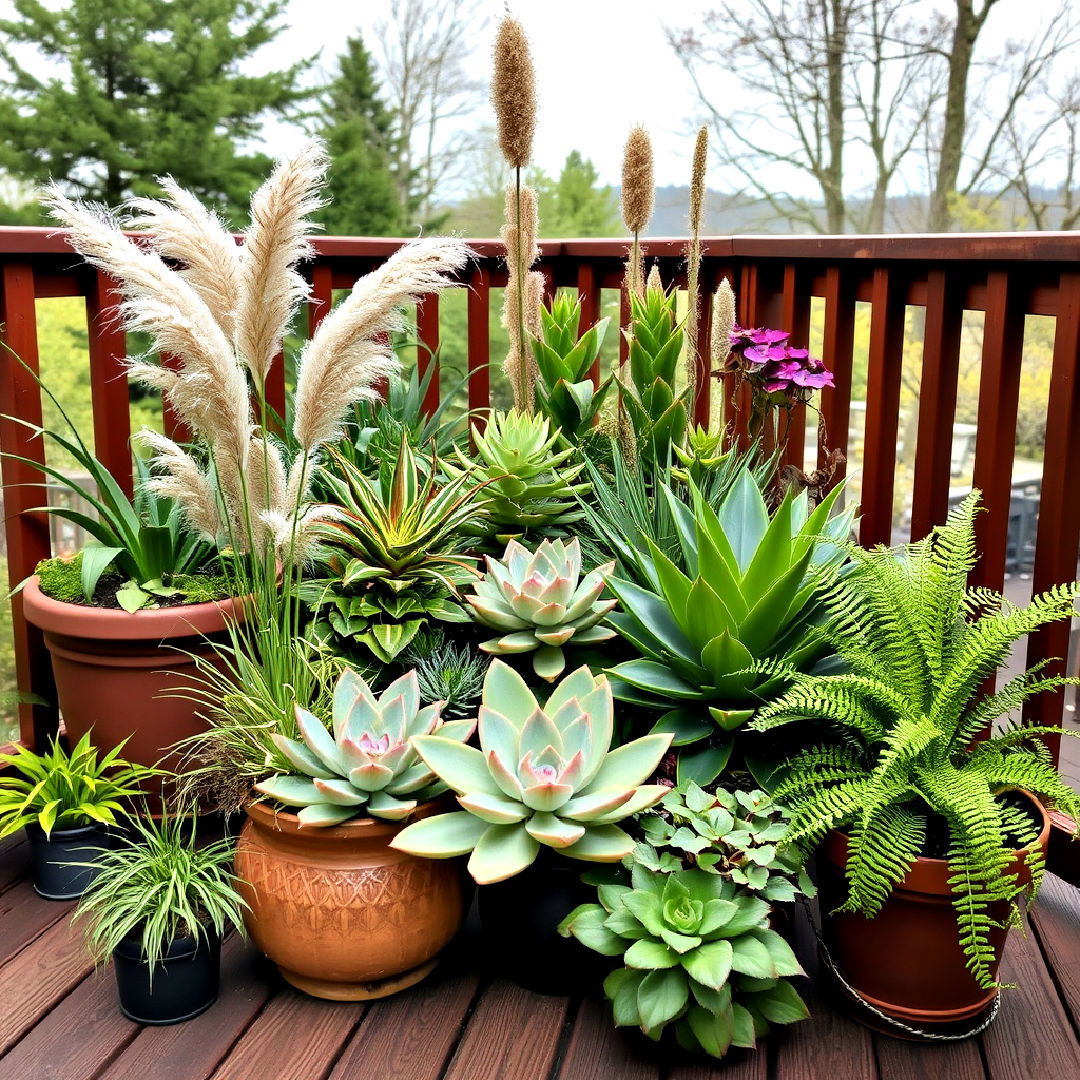 mix of plant textures and shapes - 25 Deck Decorating Ideas With Plants
