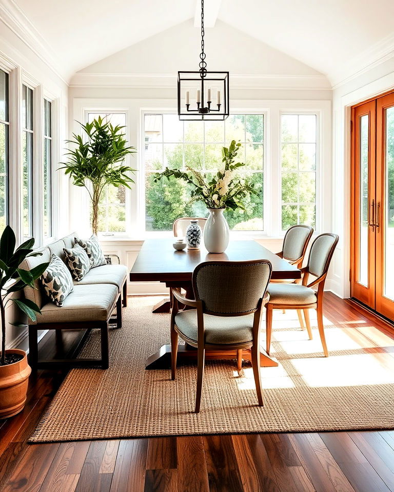 mix of seating options for sunroom dining room - 25 Sunroom Dining Room Ideas