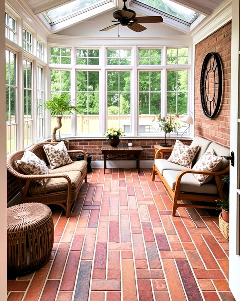 mixed brick colors flooring for sunroom - 20 Brick Floor Sunroom Ideas