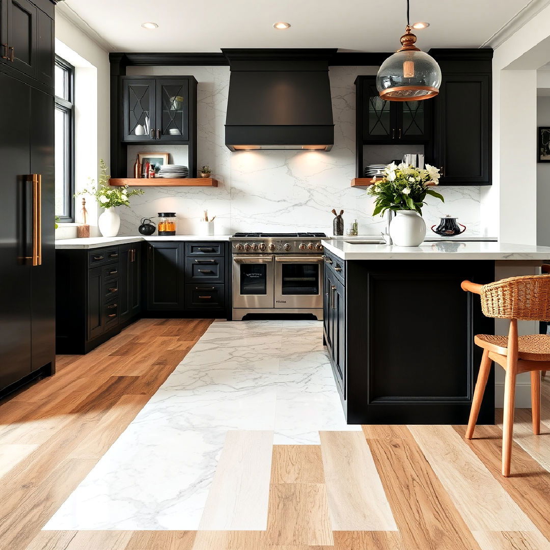 mixed marble and wood kitchen floor - 20 Marble Kitchen Floor Ideas