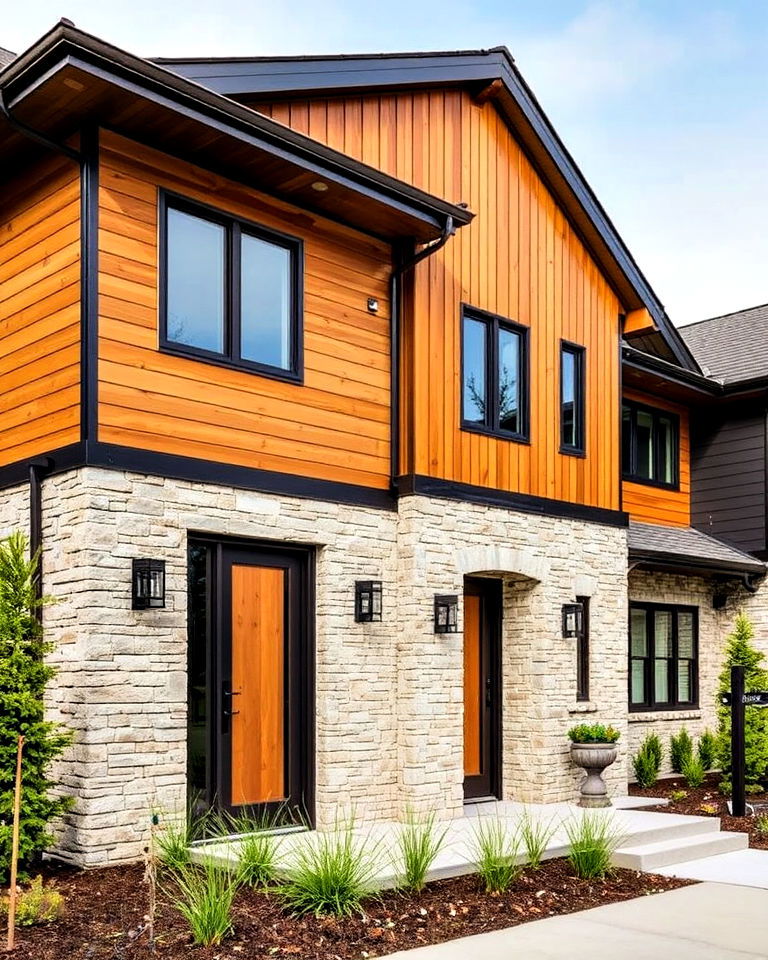mixed material facade for transitional home exterior - 30 Transitional Home Exterior Ideas