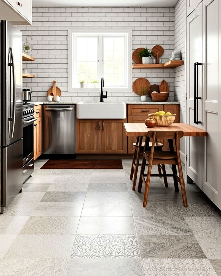 mixed material look linoleum kitchen flooring - 20 Linoleum Kitchen Flooring Ideas