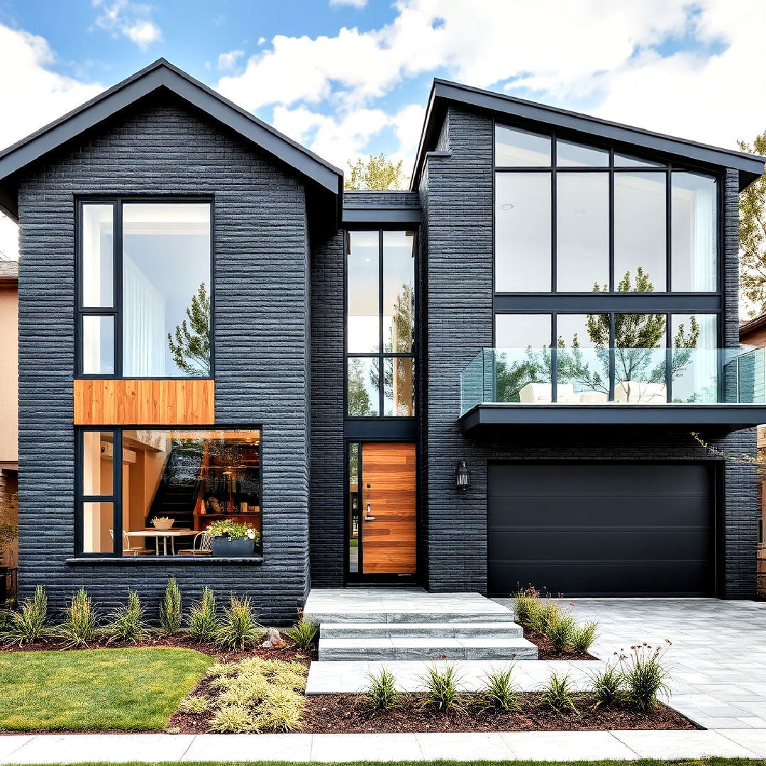 mixed material masterpiece with black brick - 40 Black Brick House Exteriors