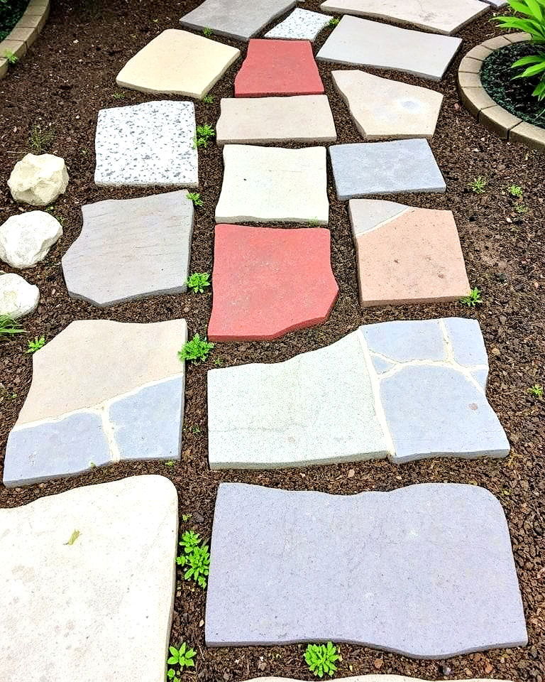 mixed material stepping stones path - 30 Stepping Stone Walkway Ideas