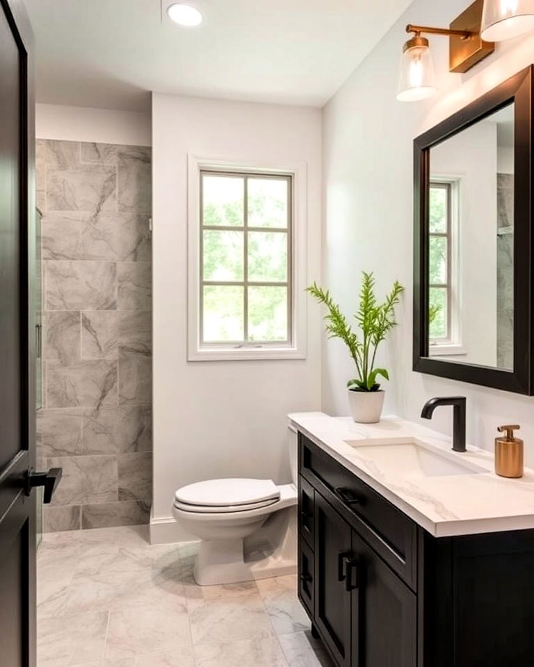 mixed metals to add depth - 30 Transitional Bathroom Ideas