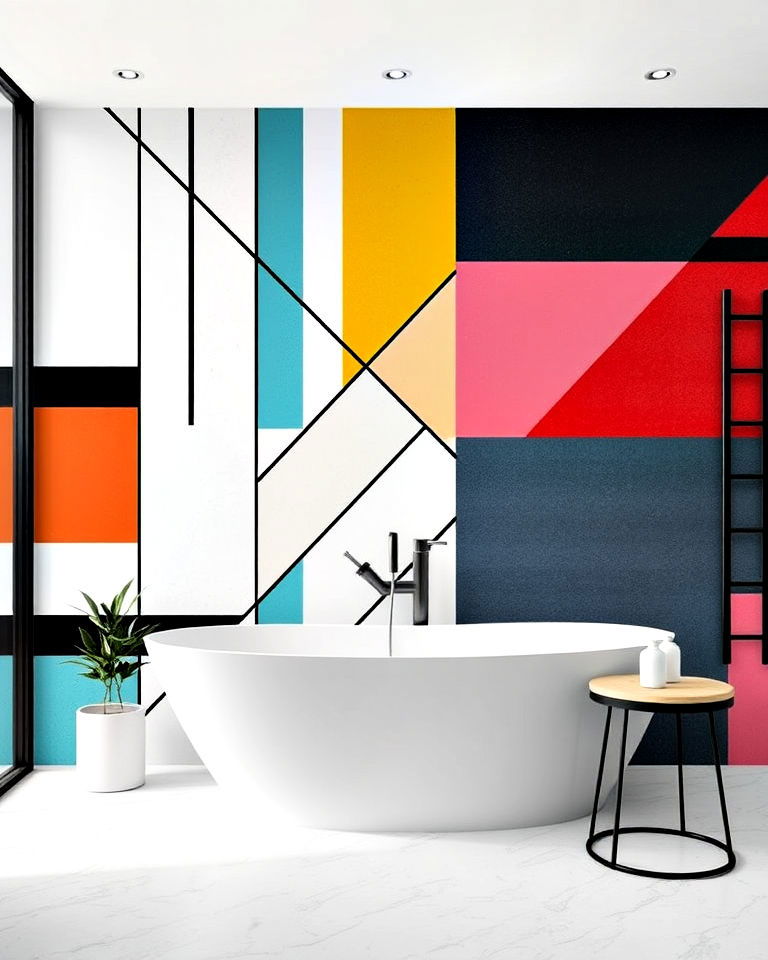 modern abstract geometric mural - 30 Bathroom Mural Ideas