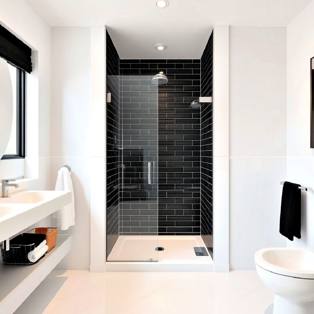 modern aesthetic black tiles - 30 Walk-in Shower Tile Ideas