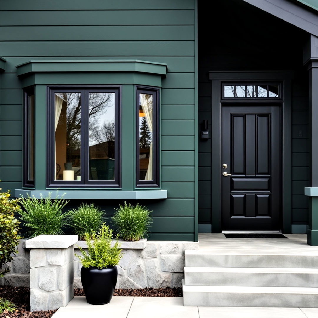 modern aesthetic dark green with black details - 40 Dark Green Exterior Paint Color Schemes