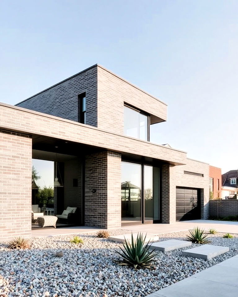 modern aesthetic flat rooflines - 30 Gray Brick Exterior Home Ideas