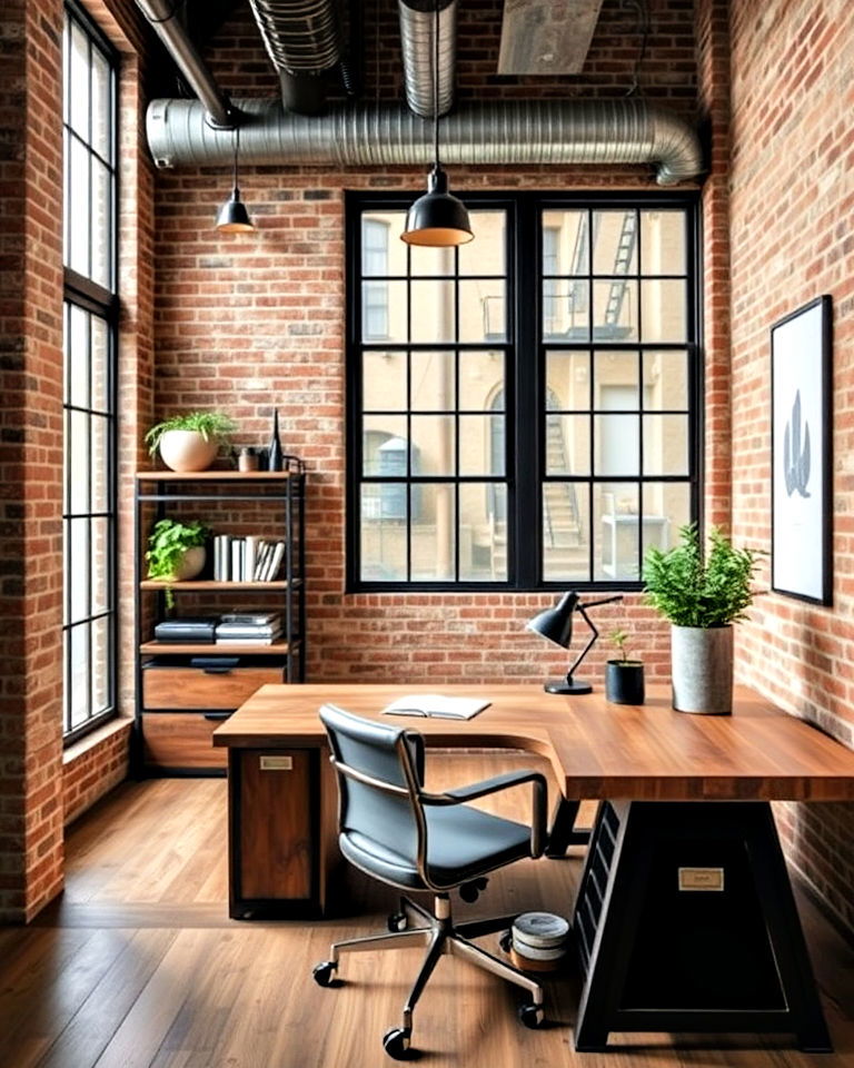 modern aesthetic industrial style home office - 40 Modern Home Office Ideas