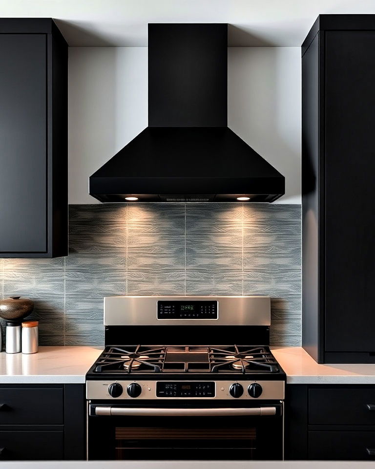 modern alcove with sleek matte black accents - 20 Kitchen Stove Alcove Ideas