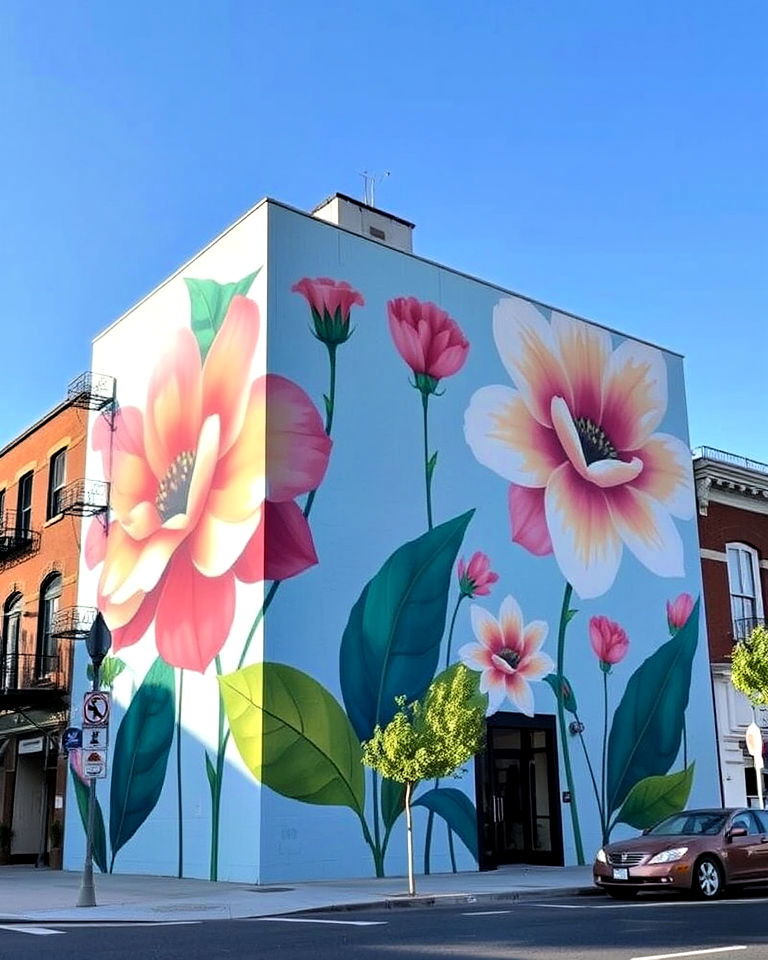 modern appeal with abstract floral mural - 20 Flower Murals on Buildings