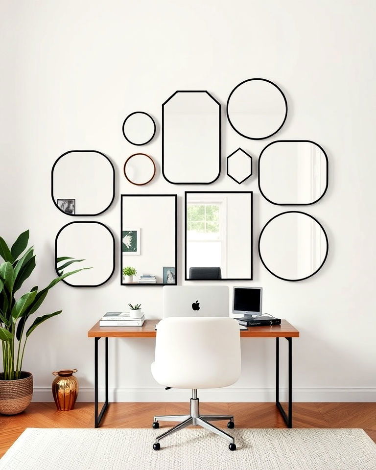 modern asymmetrical mirror arrangement - 30 Mirror Gallery Wall Ideas