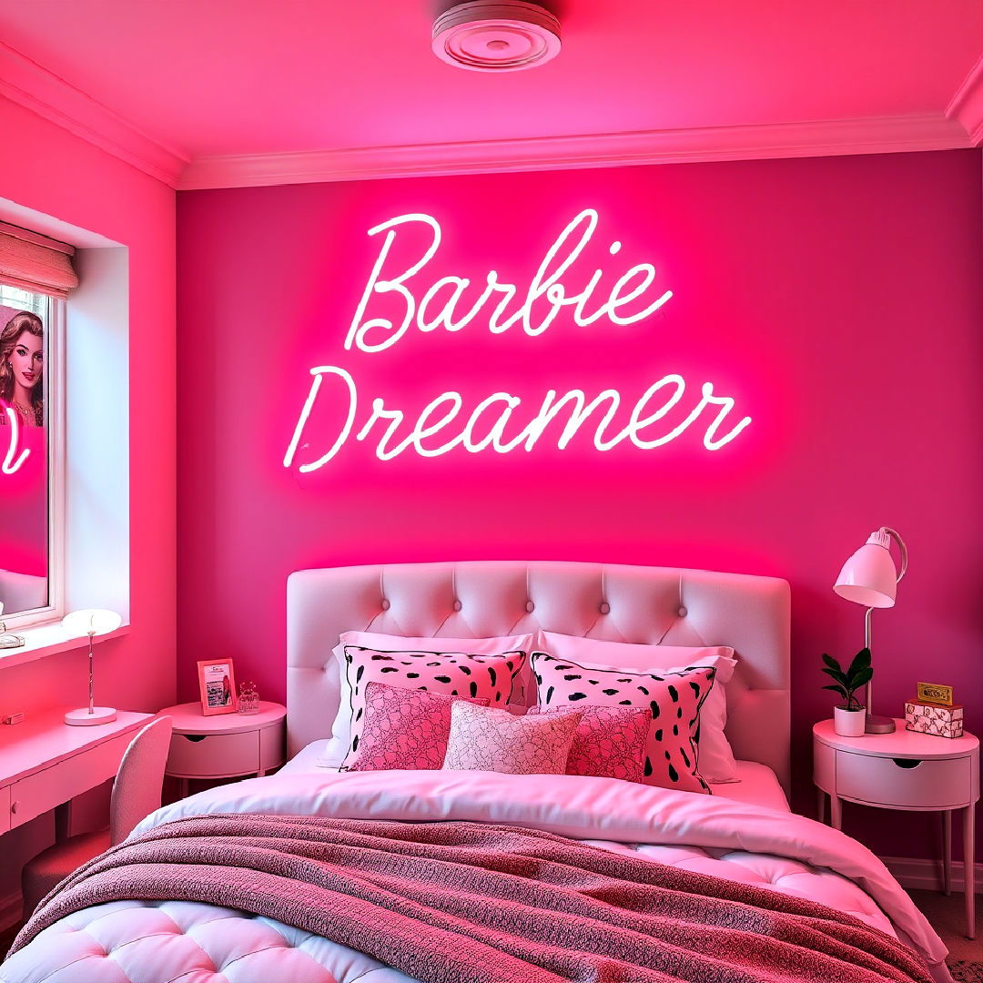 modern barbie inspired neon sign - 25 Barbie Room Ideas