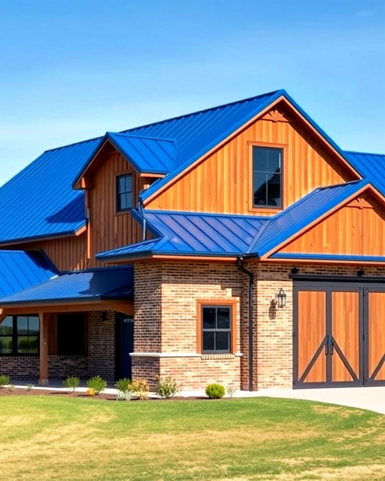 modern barn house with royal blue metal roof - 25 Houses With Blue Metal Roofs