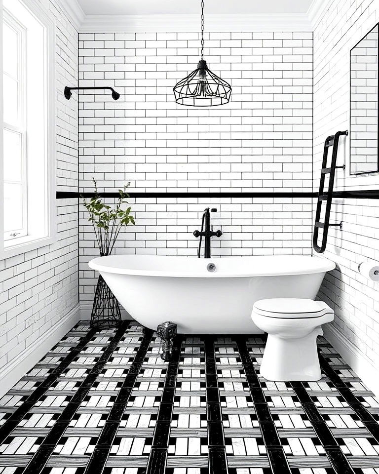 modern basketweave tile design - 20 Black and White Bathroom Tile Ideas