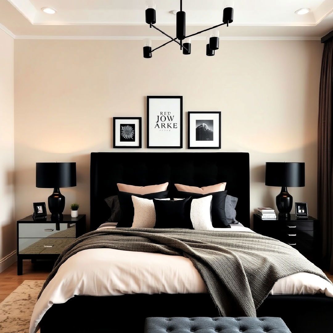 modern beige and black decor - 30 Beige Bedroom Ideas