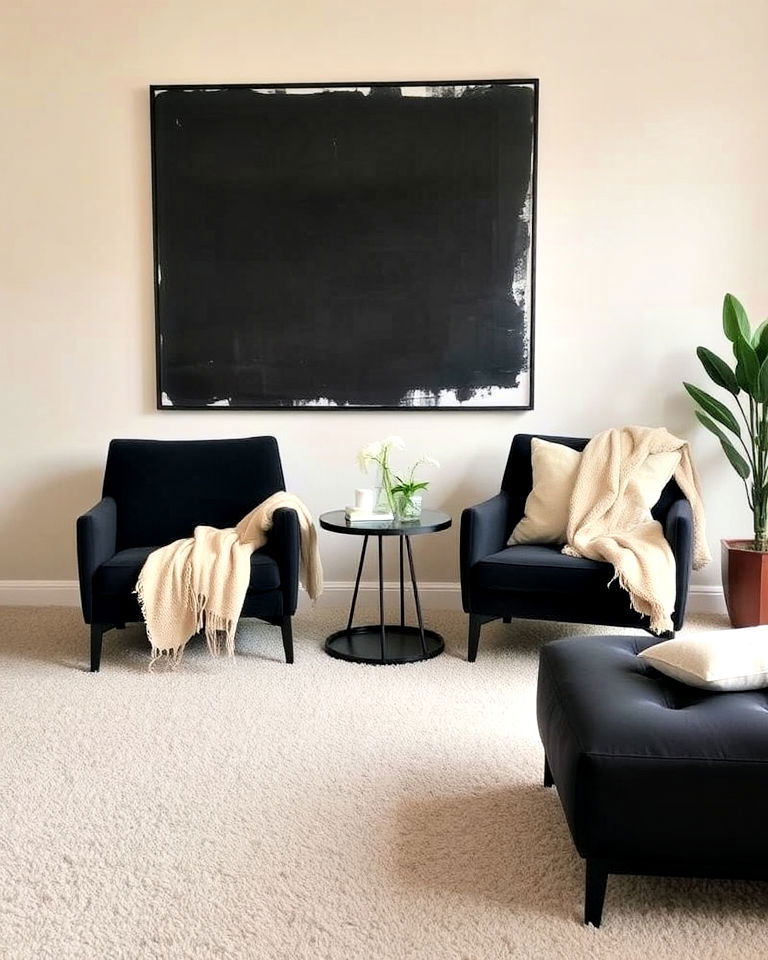 modern beige carpet with black accent chairs - 30 Black and Beige Living Room Ideas