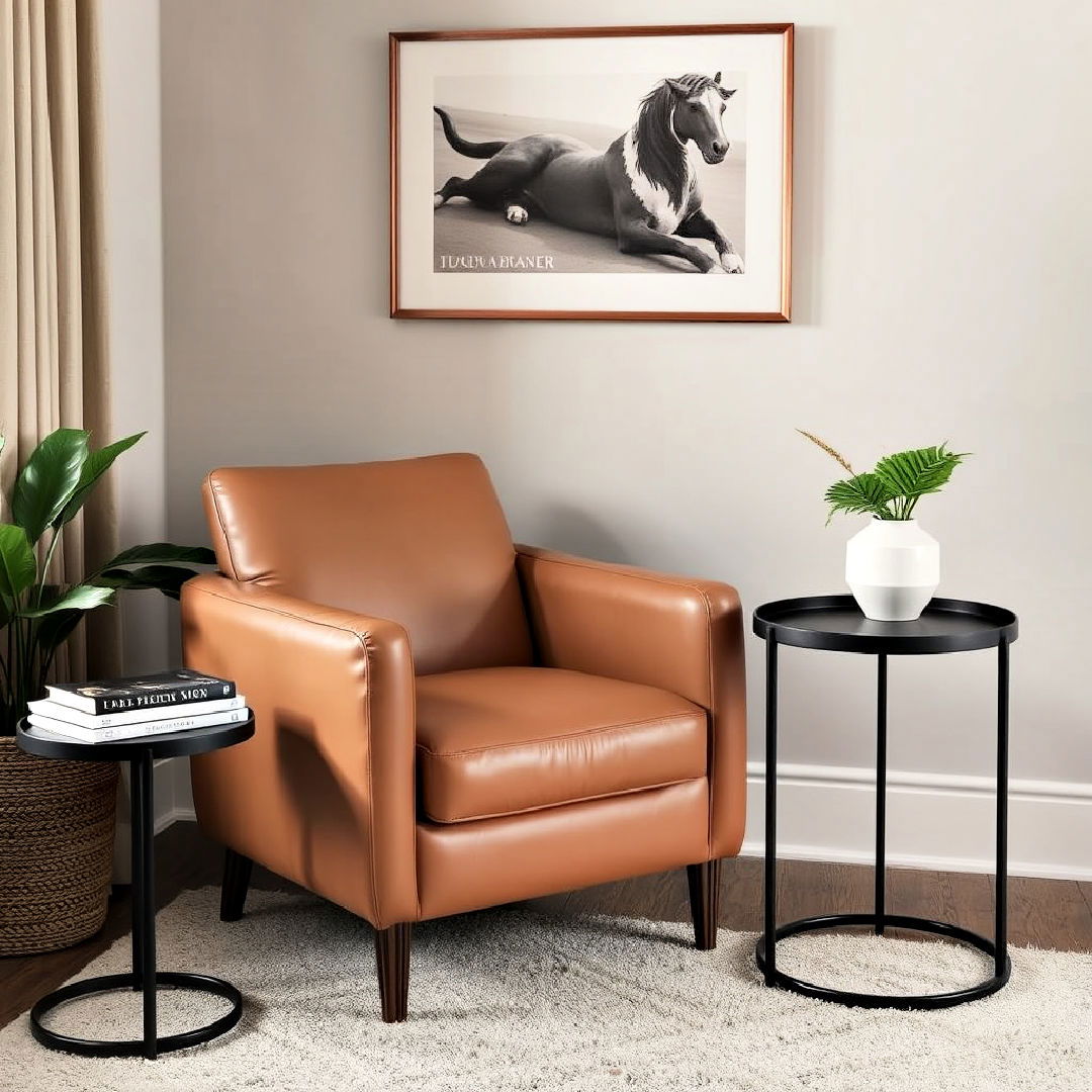 modern beige leather chair with black side table - 20 Black and Beige Bedroom Design Ideas