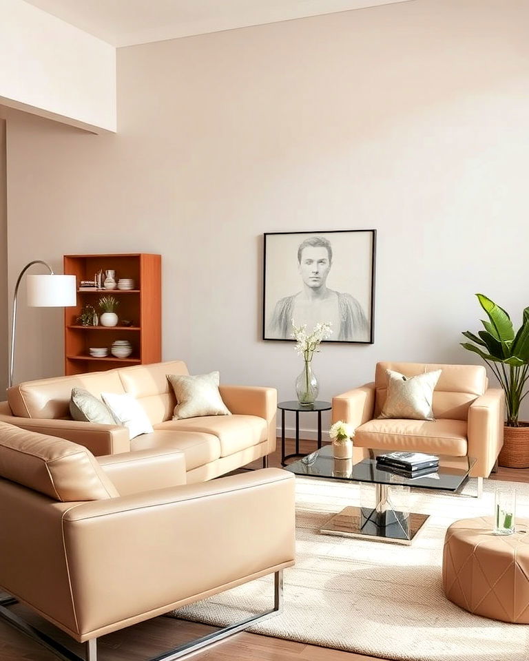 modern beige leather furniture - 20 Beige and White Living Room Ideas