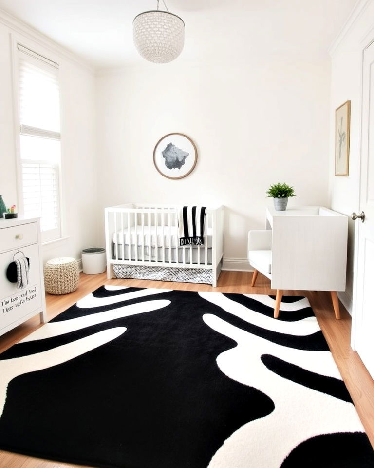 modern black and white striped rug - 25 Black Nursery Ideas