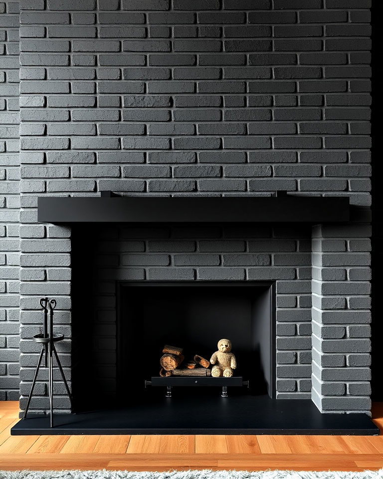 modern black brick fireplace with metallic touches - 30 Black Brick Fireplace Ideas