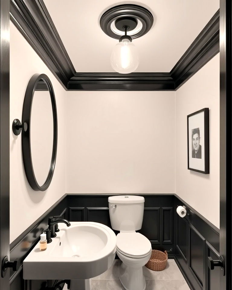 modern black ceiling molding - 25 Black Powder Room Ideas