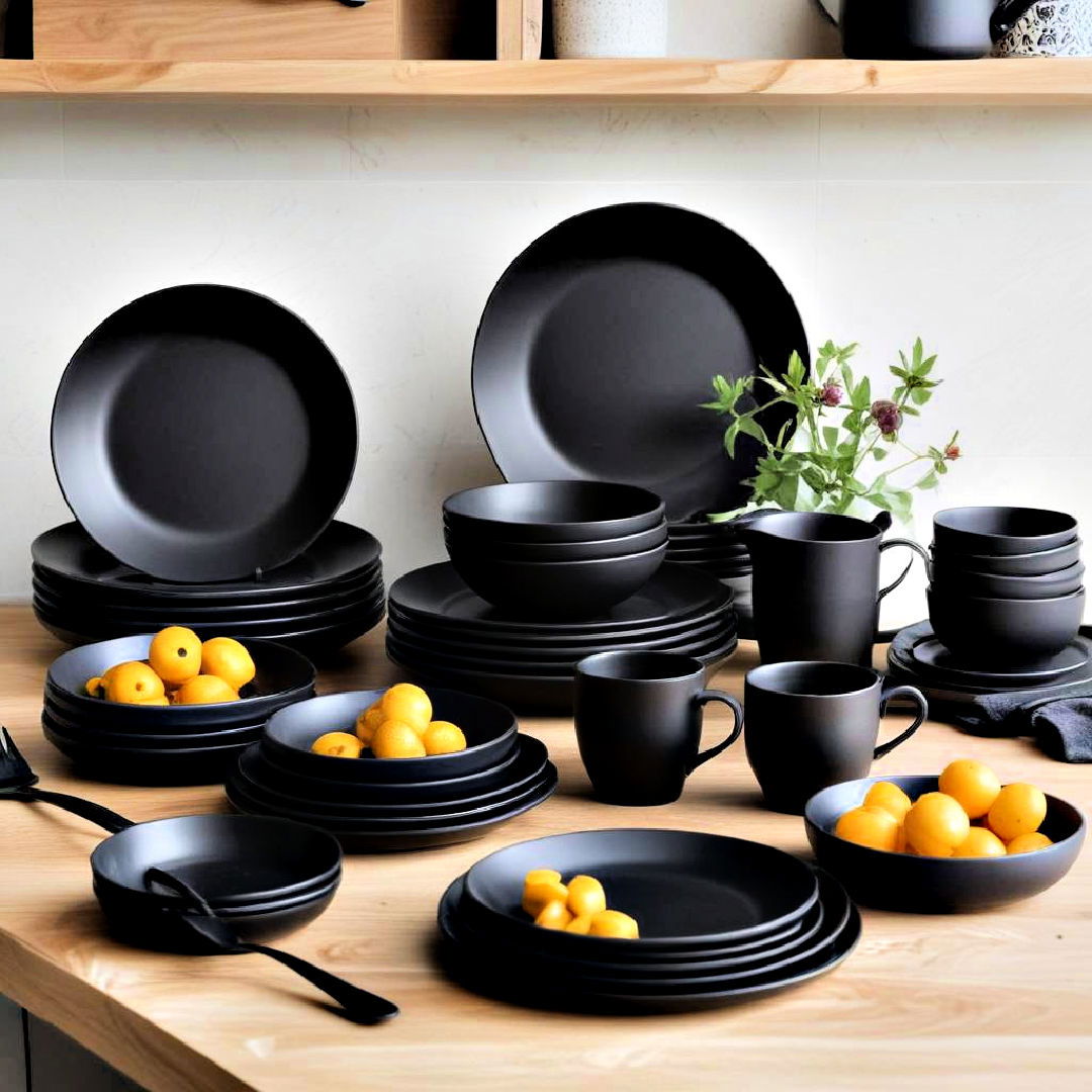 modern black dishware - 40 Black Kitchen Ideas