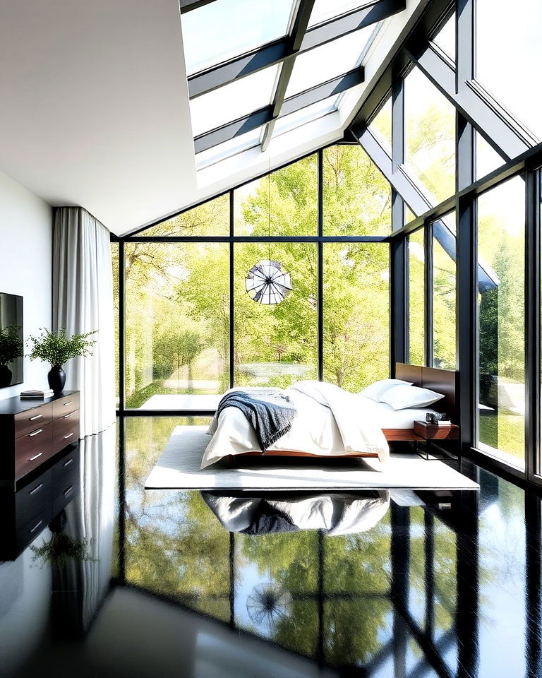 modern black floor bedroom with natural light - 20 Black Floor Bedroom Ideas