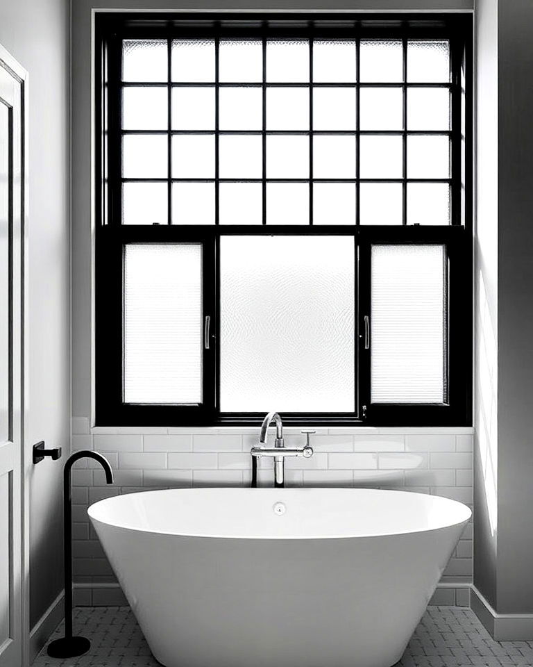 modern black framed industrial windows - 20 Windows Above Bathtub Ideas