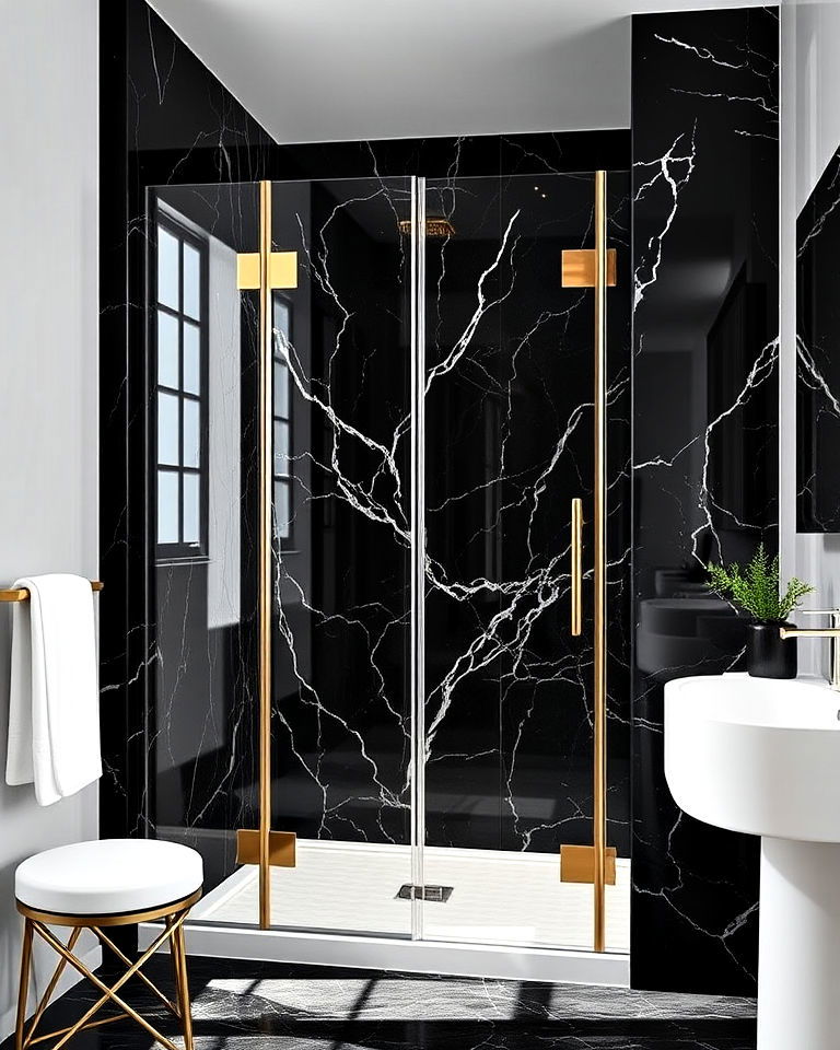 modern black marble shower enclosure - 20 Black Marble Bathrooms
