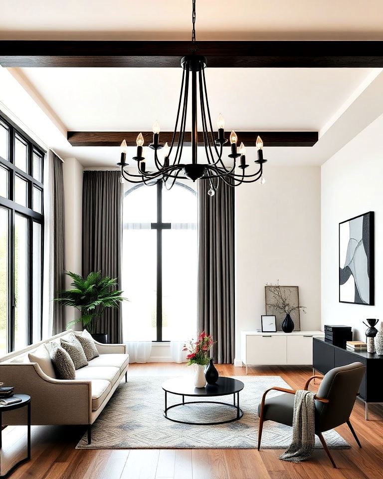 modern black metal chandelier - 30 Living Room Chandelier Ideas