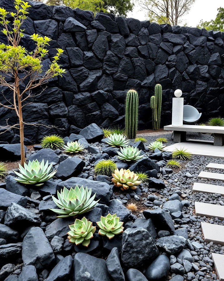 modern black river rock garden - 20 Black River Rock Landscaping Ideas