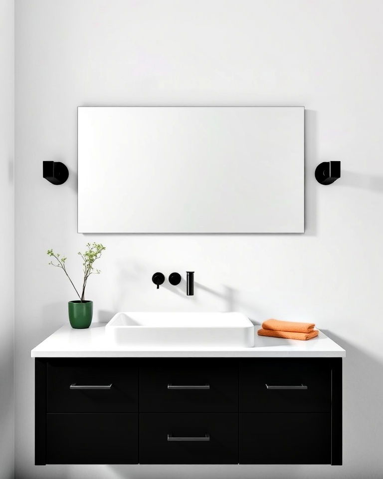 modern black vanity with wall mounted faucets - 20 Black Vanity Bathroom Ideas