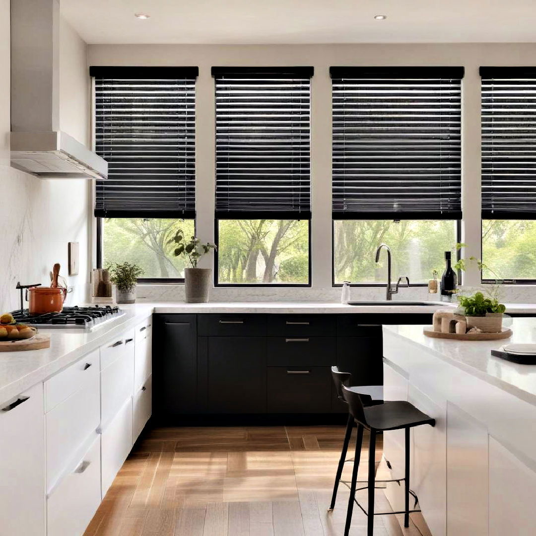 modern black window blinds - 40 Black Kitchen Ideas