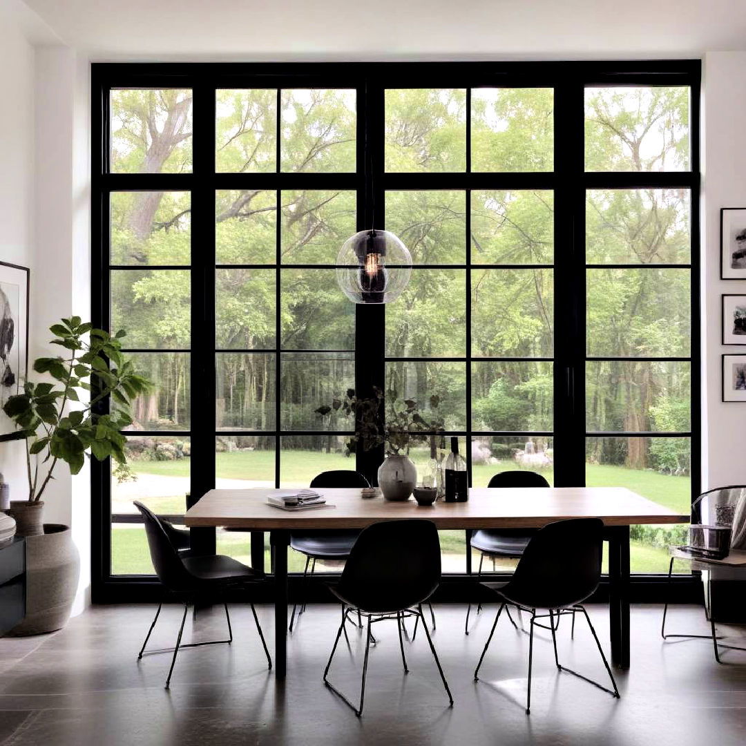modern black window frame - 30 Black Dining Room Ideas