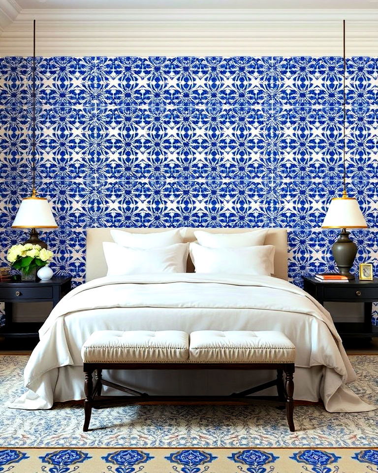 modern blue and white moroccan tiles - 25 Luxury Blue Bedroom Ideas