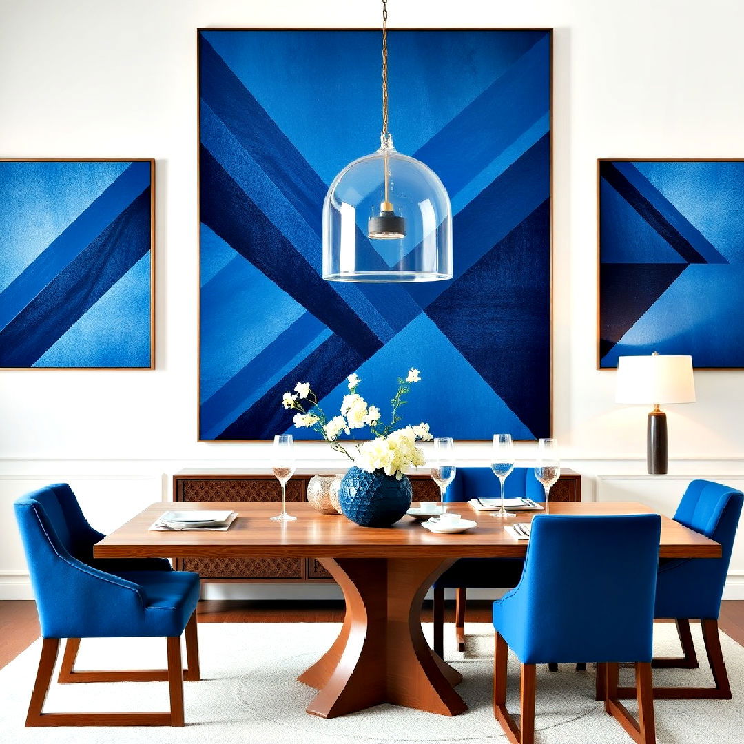 modern blue geometric wall art - 40 Blue Dining Room Ideas