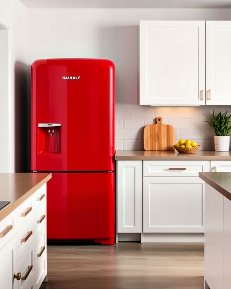 modern bold red refrigerator - 25 Kitchen With Colored Appliances Ideas
