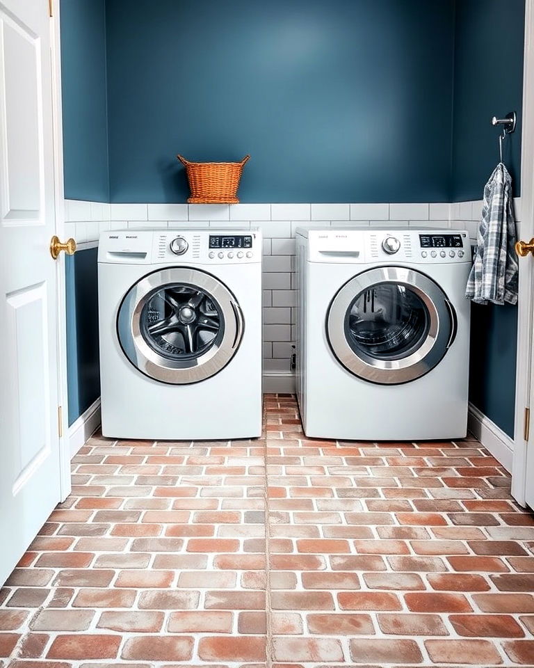modern brick floors with white grout - 15 Brick Floor Laundry Room Ideas