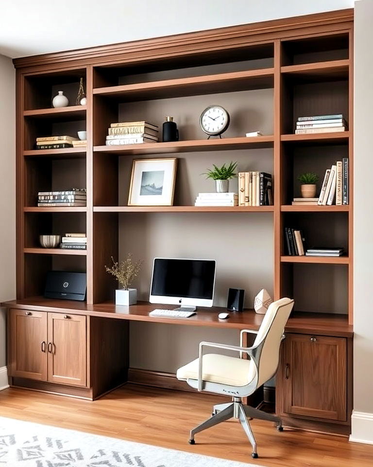 modern built in desk and shelving unit - 40 Modern Home Office Ideas