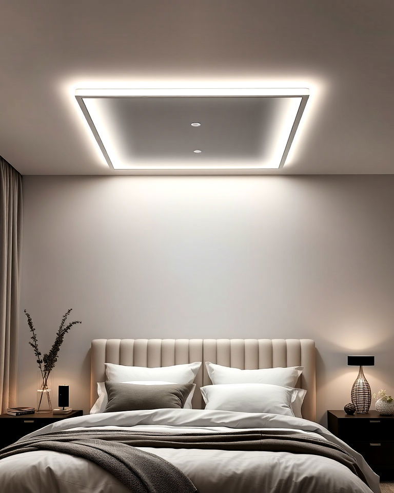 modern ceiling mirror with frame lighting - 20 Mirror on Ceiling Above Bed Ideas