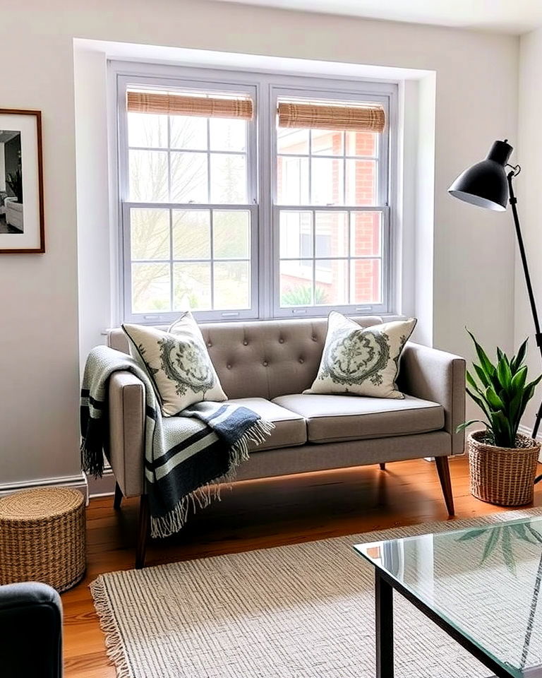 modern compact loveseat in front of window - 20 Couch in Front of Window Ideas