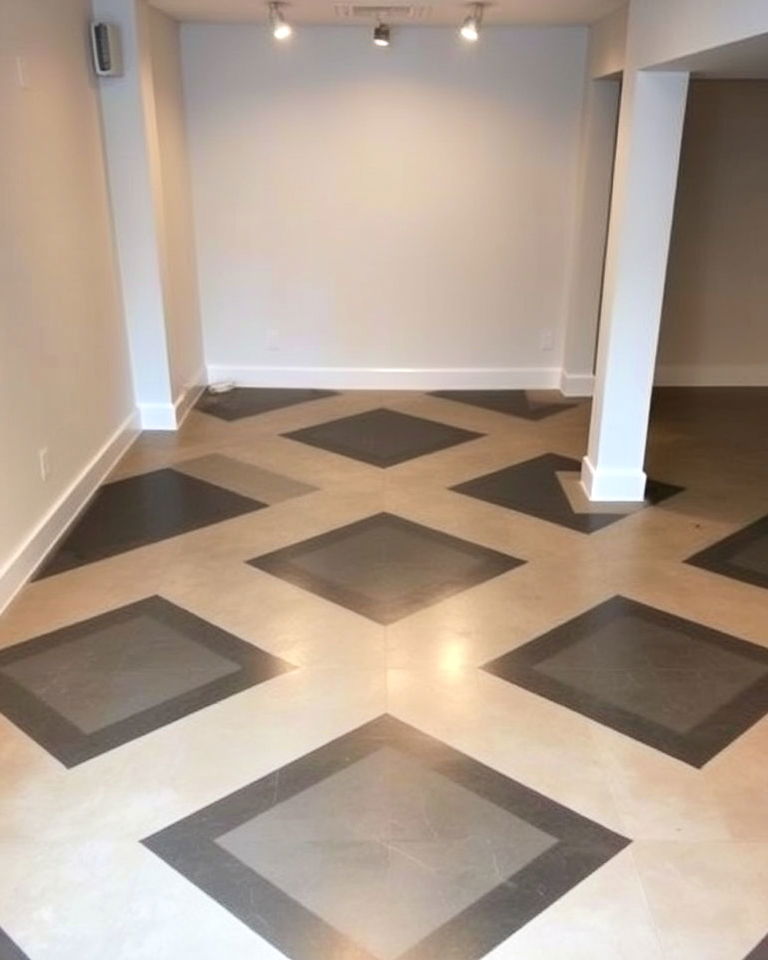 modern concrete floor with geometric patterns - 20 Concrete Basement Floor Ideas