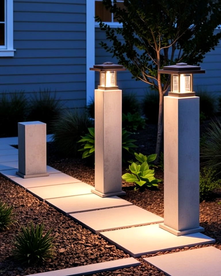 modern concrete outdoor lighting bases - 25 Concrete Garden Ideas