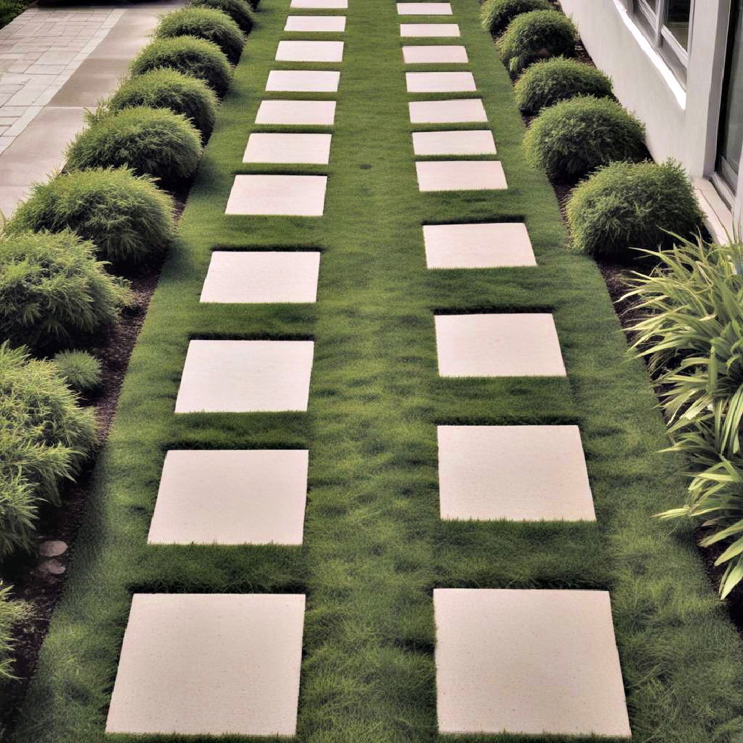 modern concrete pavers with grass infill - 30 Paver Walkway Ideas