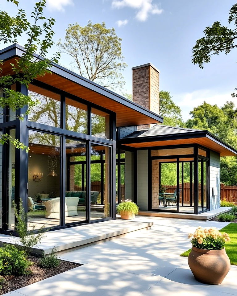 modern cottage house exterior with large glass windows - 25 Modern Cottage House Exterior Ideas