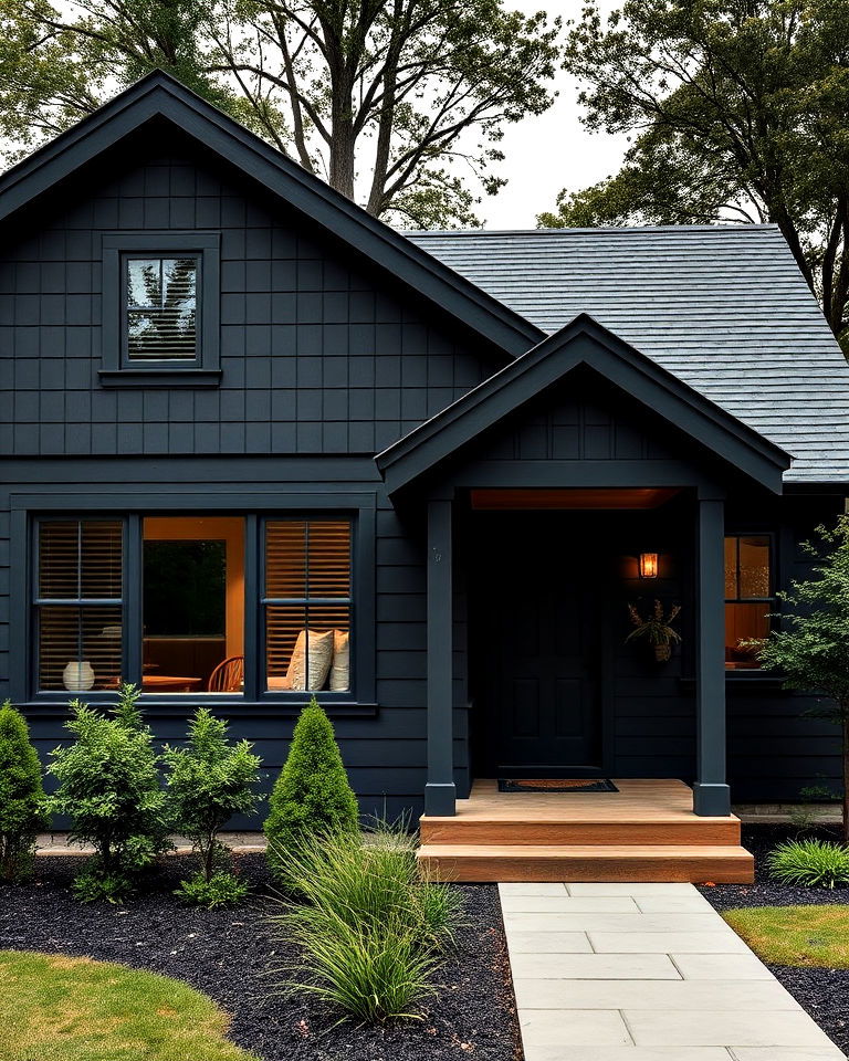 modern cottage with dark exterior palette - 25 Modern Cottage House Exterior Ideas
