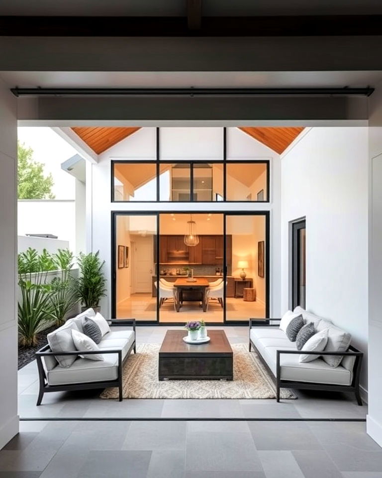 modern cottage with luxurious courtyard - 25 Modern Cottage House Exterior Ideas