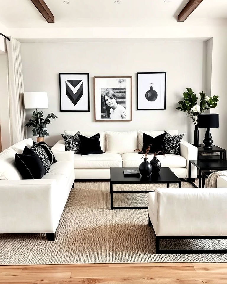 modern cream couch with black accents - 20 Cream Couch Living Room Ideas